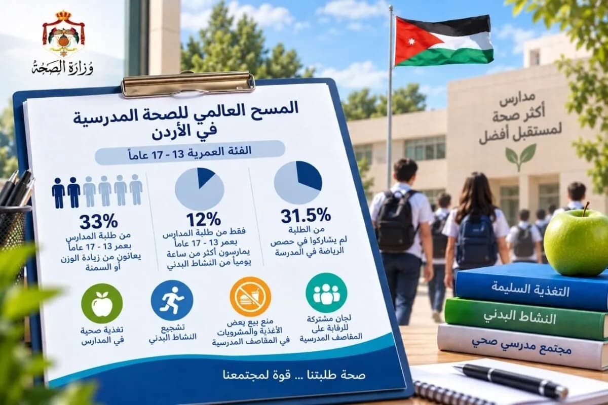 مسح صحي: 32.9% من طلبة الأردن بعمر 13-17 يعانون زيادة الوزن أو السمنة